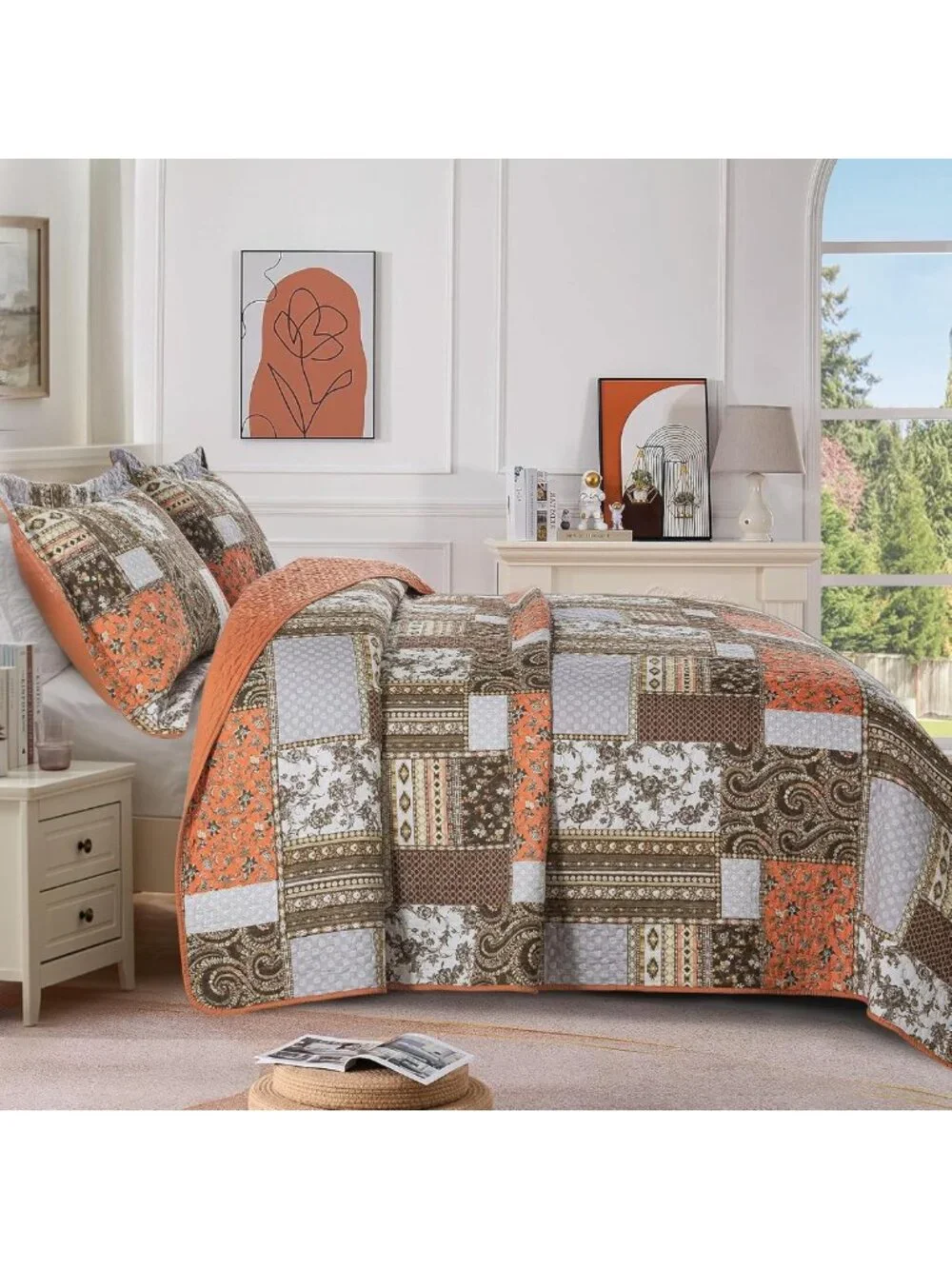 Cozy 100% Cotton California King Quilt - Soft Fall Bedspread for Stylish Home